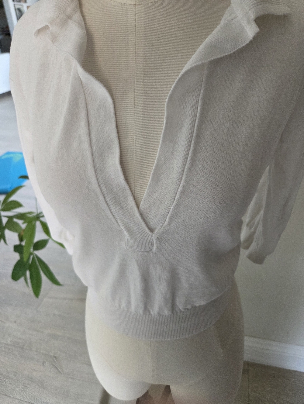 White Deep V-Neck Lightweight Knit Top